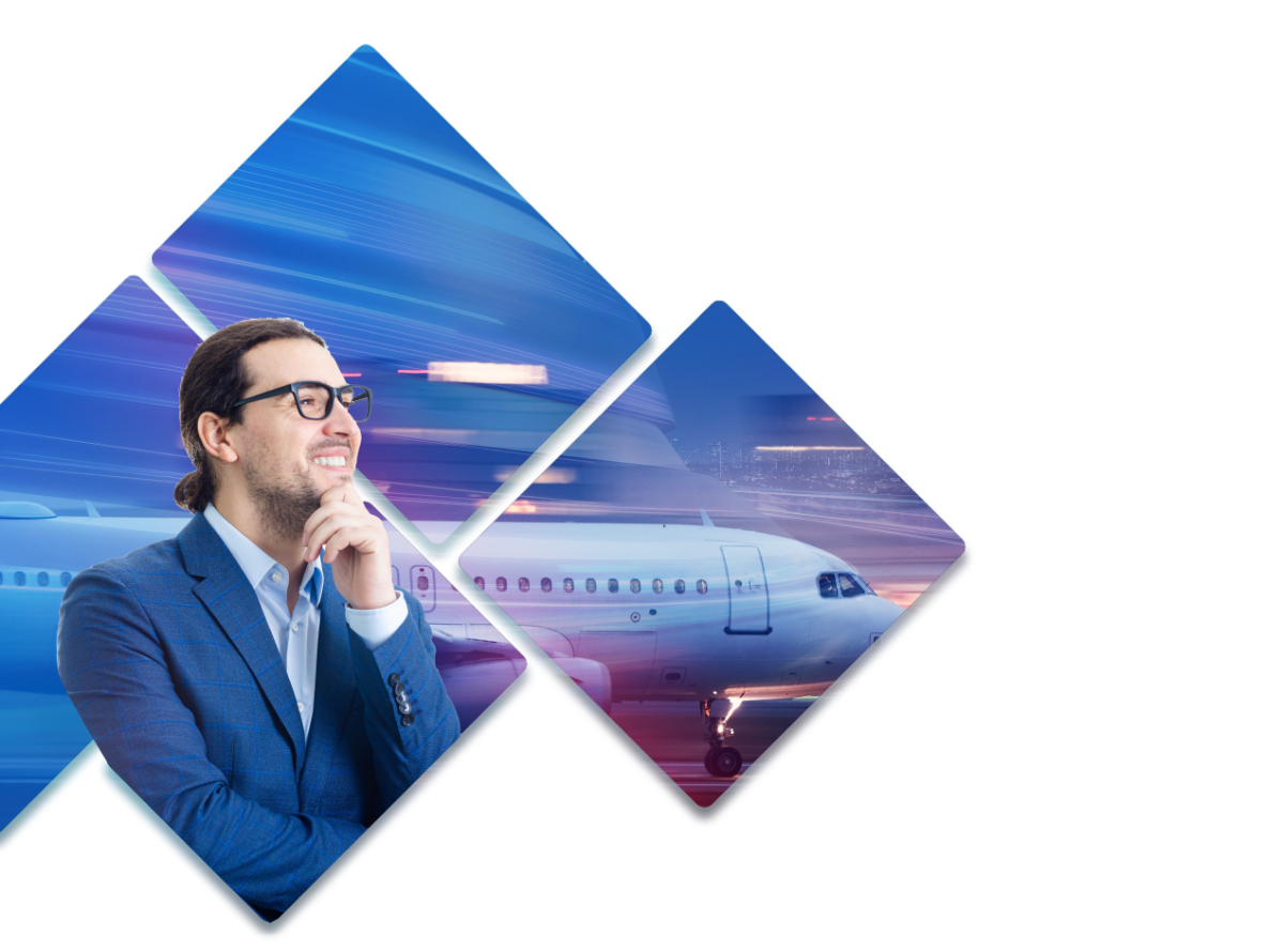 thinking man standing in front of airplane