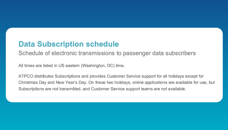 screenshot of data subscription schedule
